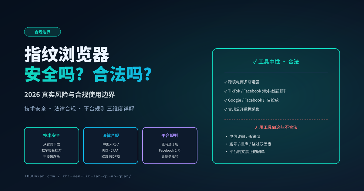 指纹浏览器安全吗？合法吗？2026 真实风险与合规使用边界