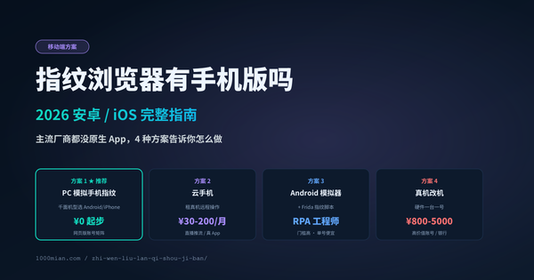 指纹浏览器有手机版吗？2026 安卓/iOS 移动端方案完整指南（千面/AdsPower/云手机）